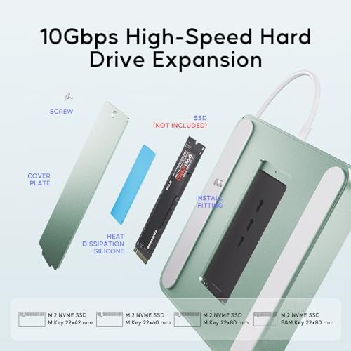 PULWTOP USB C HUB for iMac 24 inch 2021/2023/2024, USB Hub Adapter iMac Accessories for iMac M1/M3/M4 with USB C 10Gbps 3*USB A SD/TF, Docking Station Support Expand M.2 SSD (Not Included), Green - Image 5