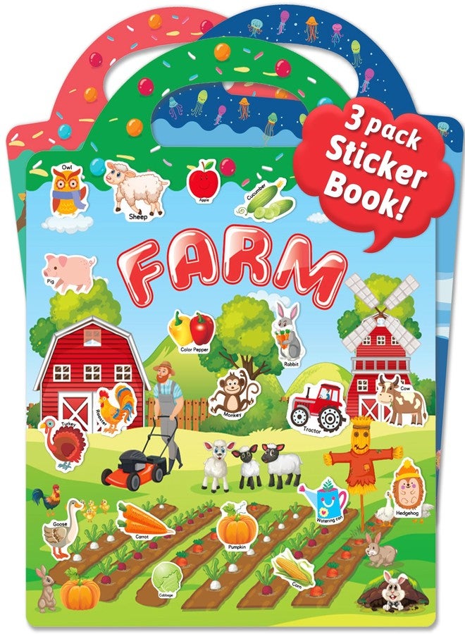 Benresive Reusable Sticker Book for Toddlers, 3 Sets Stickers for Kids, Toddler Sticker Book, Crafts Activities for Toddlers, 3 and Up Easter Basket Stuffers Birthday Gifts Travel Toys - Image 1