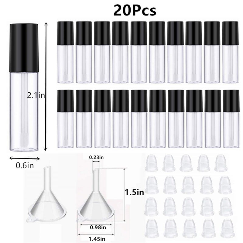 KaiLeQi 20pcs Empty Lip Gloss Tubes, 3.5ml Black Refillable Containers, DIY Lip Gloss Making Kit, With 2PCS Funnel & 20PCS Rubber Stoppers - Image 2