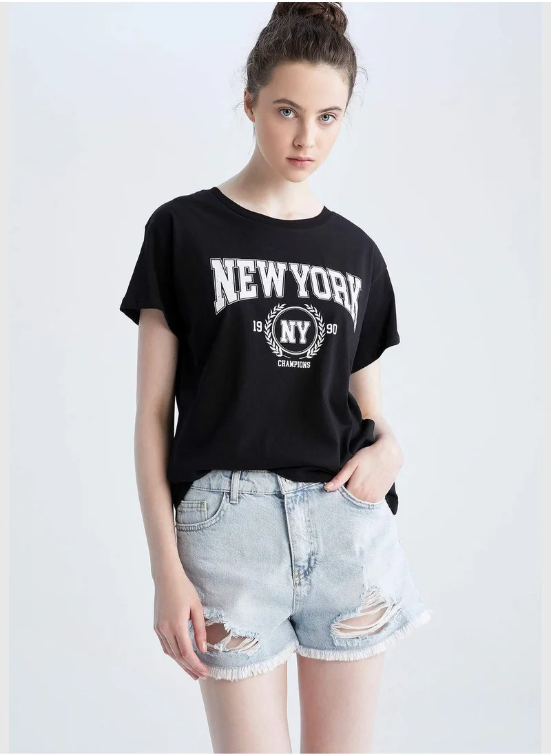 DeFacto Regular Fit Short Sleeve New York Print T-Shirt