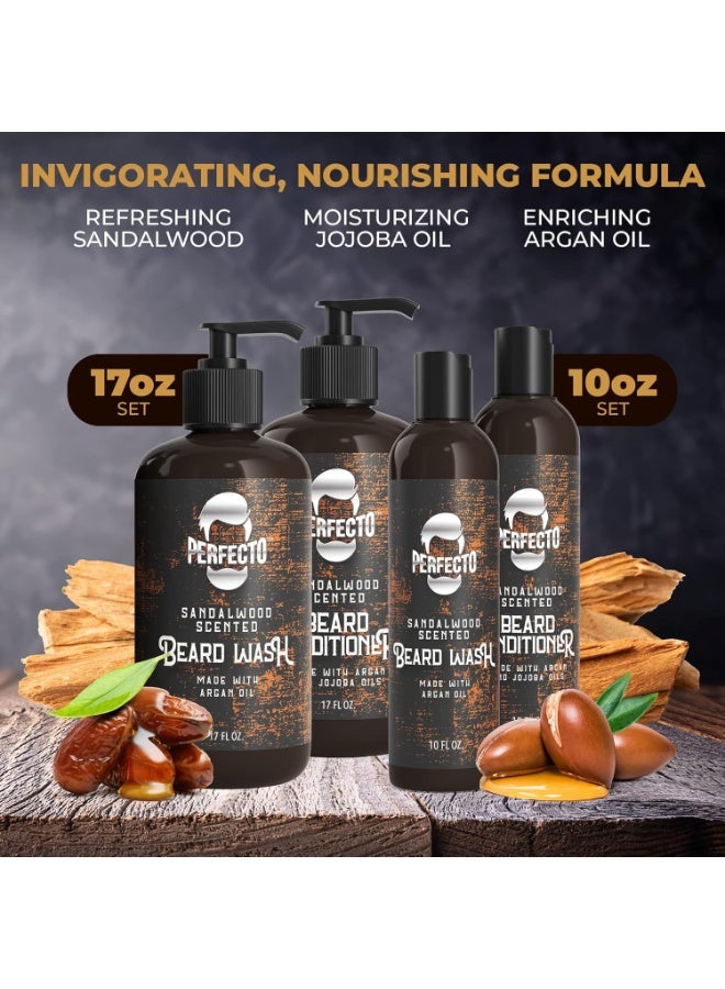 Perfecto Beard Wash & Beard Conditioner Set with Argan and Jojoba Oils - Strengthens and Softens - Natural Sandalwood Scent - Image 2