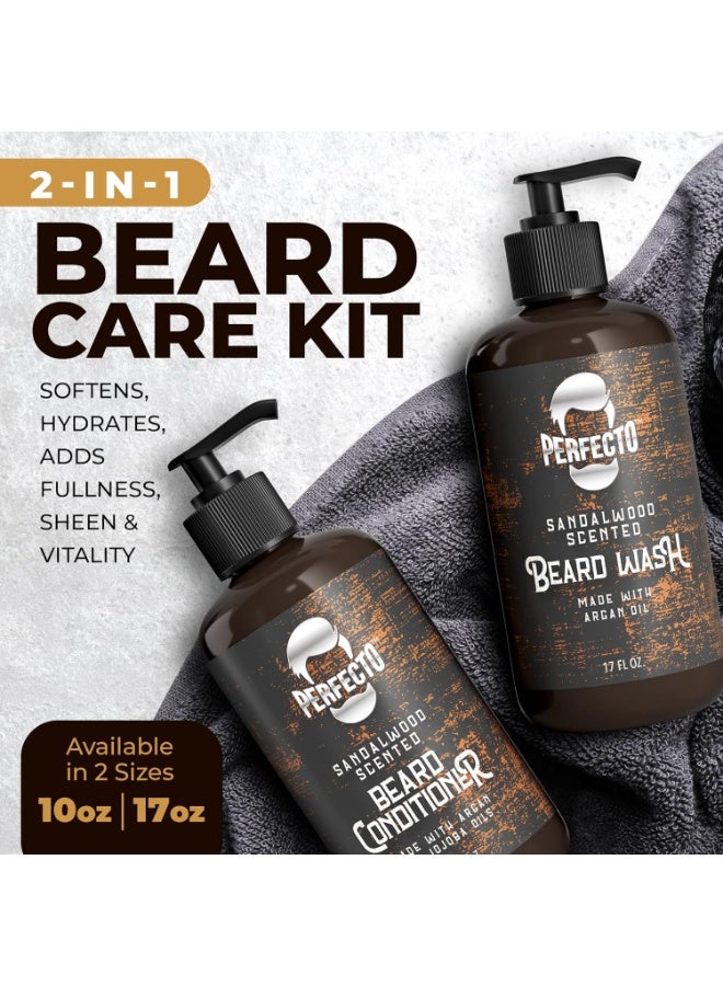 Perfecto Beard Wash & Beard Conditioner Set with Argan and Jojoba Oils - Strengthens and Softens - Natural Sandalwood Scent - Image 4