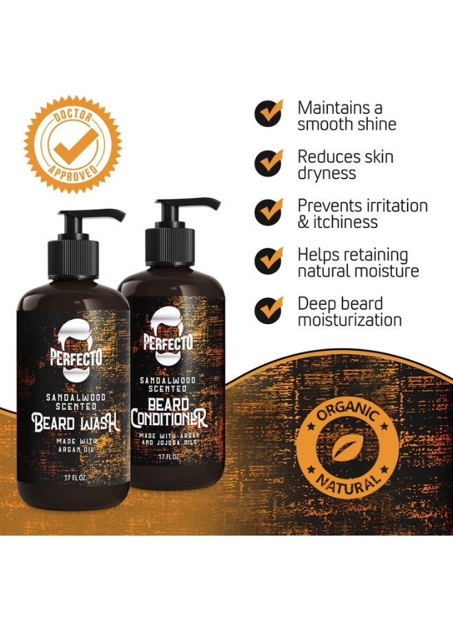 Perfecto Beard Wash & Beard Conditioner Set with Argan and Jojoba Oils - Strengthens and Softens - Natural Sandalwood Scent - Image 3