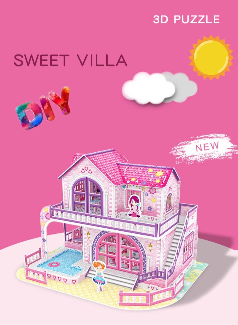 Assembled Building Block Model, Dollhouse Toys Castle Family Diy Cottage Early Education Children Intelligence Assembling Model 3D Stereo Puzzle Toy - Image 1