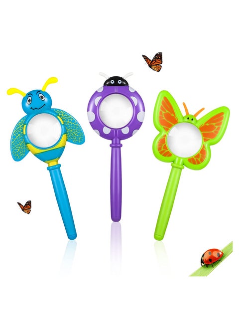 Magnifying Glass for Kids Insect Magnifying Glass Toy Handheld Magnifier with Shatterproof Lens Butterfly Bee Ladybug Handheld Magnifier for Boys and Girls Gift 3PCS