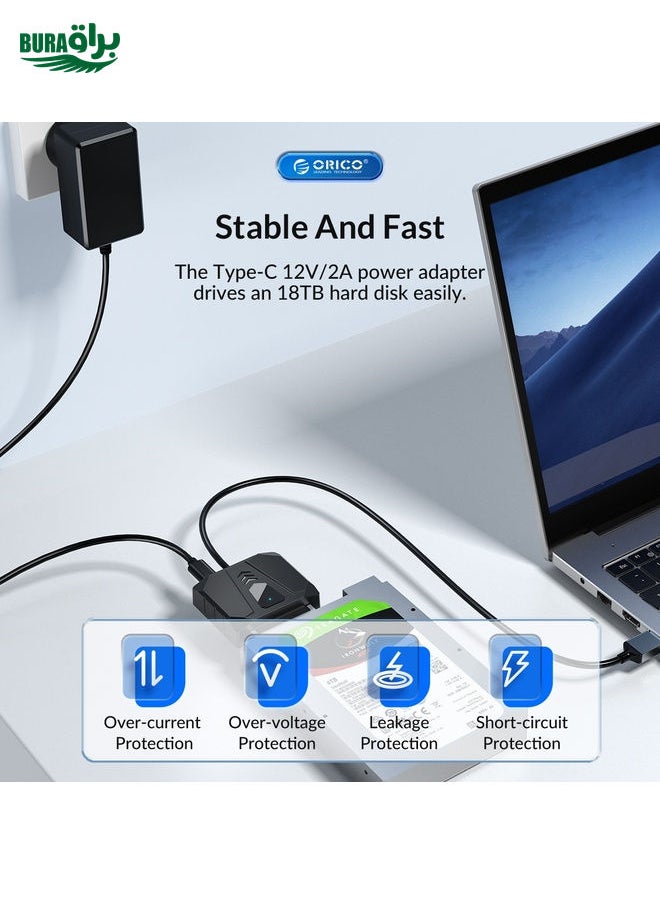 BURAQ - ORICO UTS1 Type-C / USB-C USB 3.0 2.5-inch SATA HDD Adapter with 12V 2A Power Adapter, Cable Length:0.3m(AU Plug) - Image 1