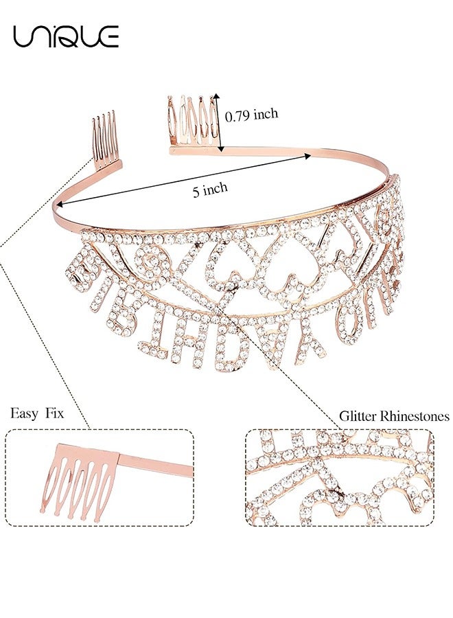 Unique Birthday Crowns for Women,  Rose Gold Birthday Sash & Queen Rhinestone Tiara Kit, Tiaras and Crowns for Women Birthday Tiara for Women Girls Birthday Girl Crown for Gift Party Cake Toppers  - Image 2