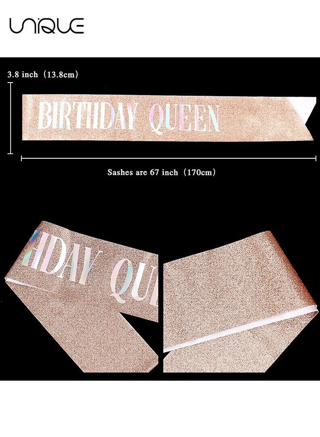 Unique Birthday Crowns for Women,  Rose Gold Birthday Sash & Queen Rhinestone Tiara Kit, Tiaras and Crowns for Women Birthday Tiara for Women Girls Birthday Girl Crown for Gift Party Cake Toppers  - Image 3
