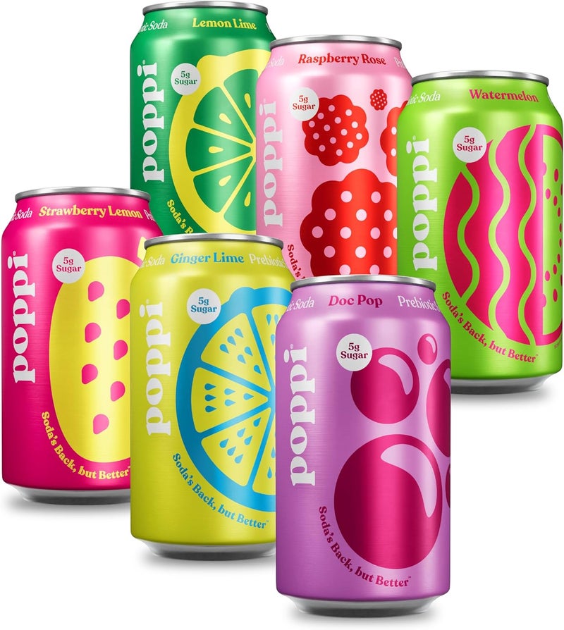 Poppi عبوة متنوعة من مشروبات بوبّي الفوّارة البروبيوتيك مع خل التفاح - 12 أونصة سائلة (عبوة من 12) - Image 1