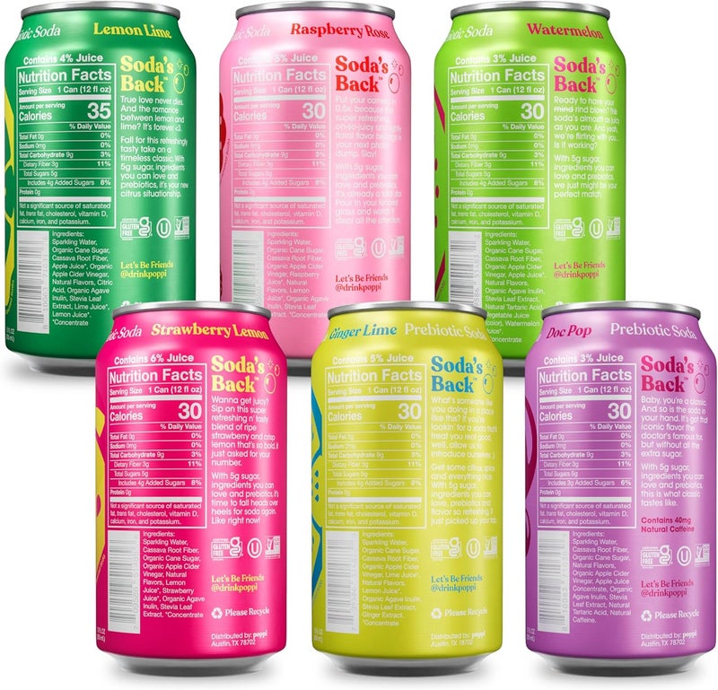 Poppi عبوة متنوعة من مشروبات بوبّي الفوّارة البروبيوتيك مع خل التفاح - 12 أونصة سائلة (عبوة من 12) - Image 2