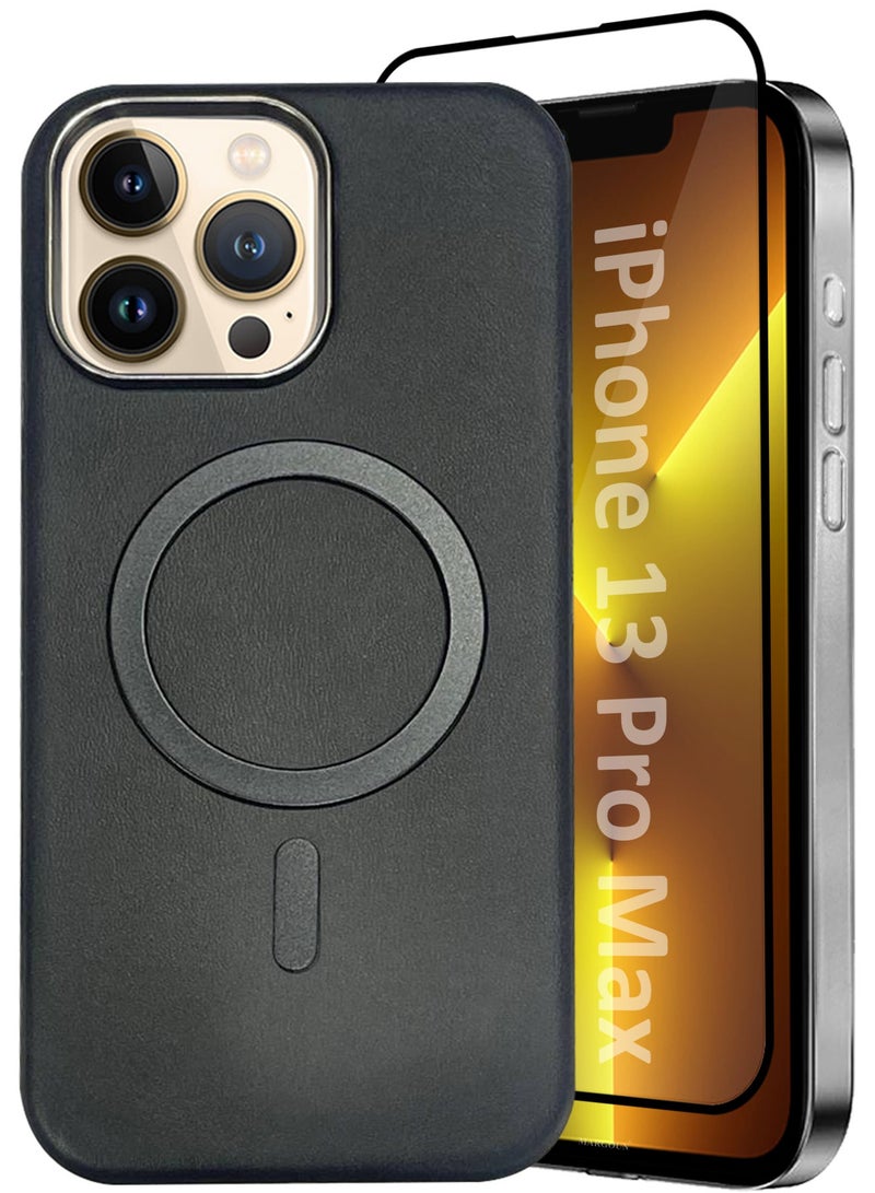 CATANES 2 Pack of PU Leather Case for Apple iPhone 13 Pro Max Compatible with Magsafe, Shockproof Drop Proof Protective Slim Case Classic Black - Image 1