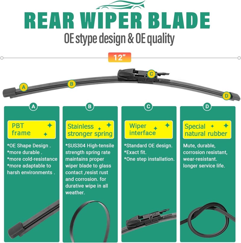 WINDSMILE 24" 19" 12" Windshield Wiper Blades Replacement for Mercedes Benz GLA250 GLA45 AMG 2016 2017 2018 2019 2020 GLA 250 45 AMG Premium All Weather Front Rear Wipers Set - OEM Quality (Pack of 3) - Image 4