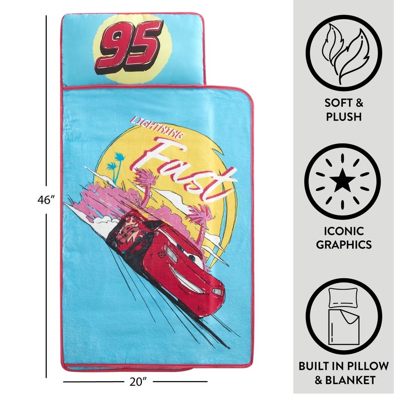 Idea Nuova Disney Pixar Cars Toddler Nap Mat with Pillow and Blanket, Quilted Sleep Mat for Kids, Soft & Portable, 20â€x46â€, Ideal for Daycare, Preschool, Travel, or Naptime - Image 2