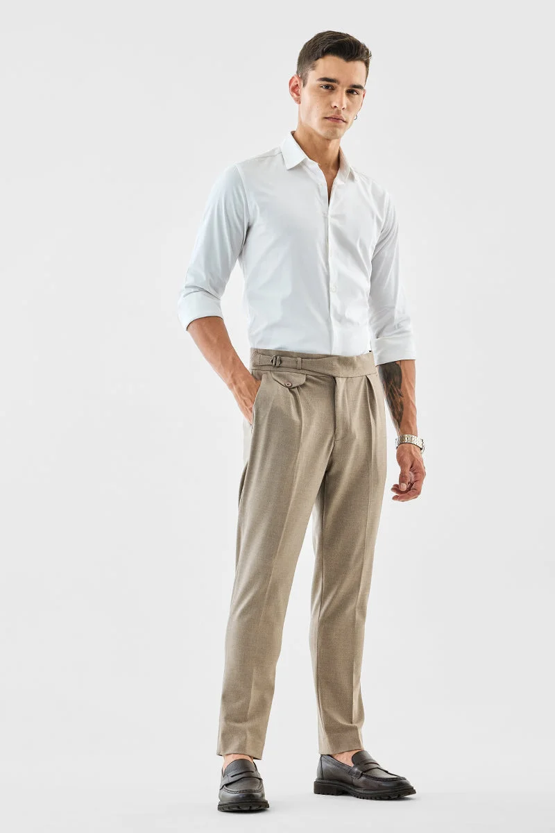 سنيتش Beige Solid Regular Fit Formal Trousers