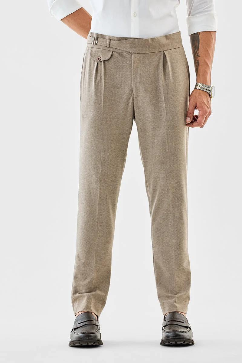 سنيتش Beige Solid Regular Fit Formal Trousers