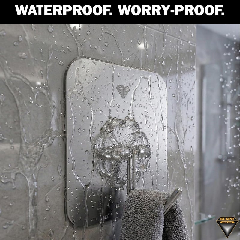 KLAPiT Multi-market varied design options SUPER HOOK Heavy Duty Adhesive, Holds 11 pounds or 5Kg Weight, Waterproof and Damage Free for Wall, Tile, Wood, Stone, Glass, Metal, Made of Steel (Silver, 8 pc) Polished safe edge - Image 4