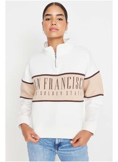 Ecru Basic Printed Fleece Knitted Sweatshirt TWOAW23SW00117