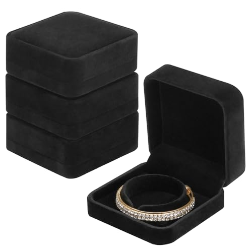 LETURE 4 Pieces Classic Velvet Bracelet Bangle Pendant Necklace Gift Box, Travel Jewelry Box Display Storage Case for Gift, Wedding, Engagement, Proposal, Birthday (Bracelet STYLE 1-4PCS) - Image 4