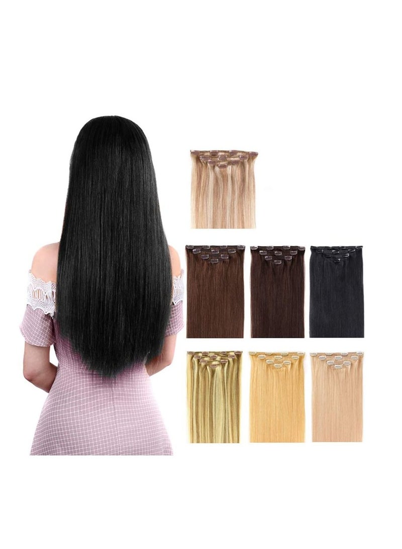 إستيل وصلات شعر بشري ريمي للسيدات مشبك شعر بشري طويل مستقيم حريري على وصلات 100 جرام 4 قطع أسود نفاث رقم 1 - Image 1