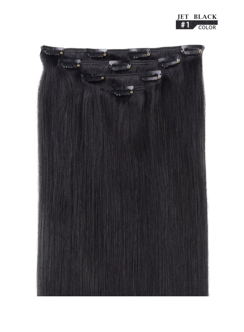 إستيل وصلات شعر بشري ريمي للسيدات مشبك شعر بشري طويل مستقيم حريري على وصلات 100 جرام 4 قطع أسود نفاث رقم 1 - Image 2