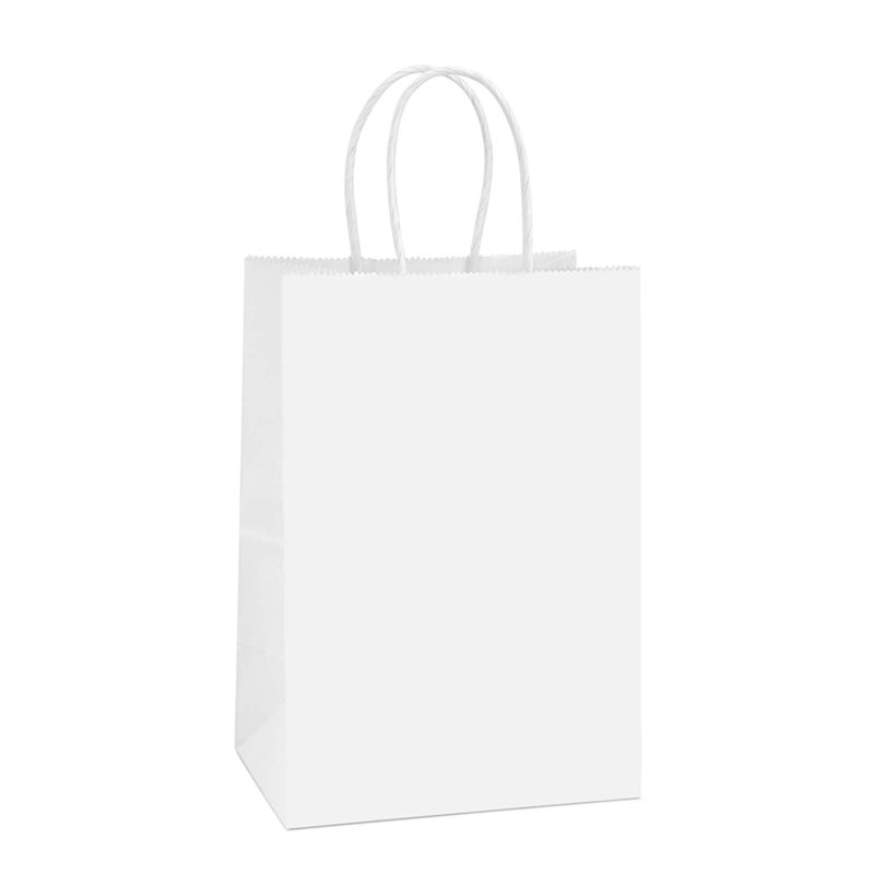 BagDream Gift Bags 100Pcs 525x3x8 Small Kraft Paper Gift Bags with Handles Bulk White Paper Sacks for Wedding Birthday Party favor Retail Merchandise Small Grocery