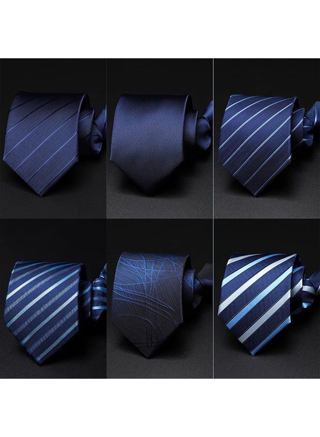 6pcs High Grade Mens Luxury Knotless Zipper Necktie Sets Soft Fabric 1200needles Classic Stripe Daily Business Style Formal Party Essential Gentleman Tie Neck Accessories - Image 1