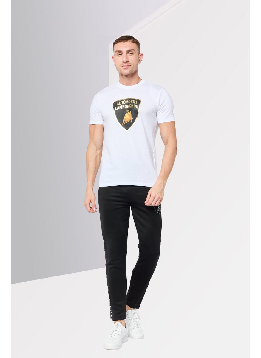 LAMBORGHINI - Men Crew Neck Short Sleeves Brand Logo T-Shirt, White - Image 1