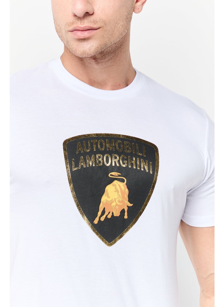 LAMBORGHINI - Men Crew Neck Short Sleeves Brand Logo T-Shirt, White - Image 1