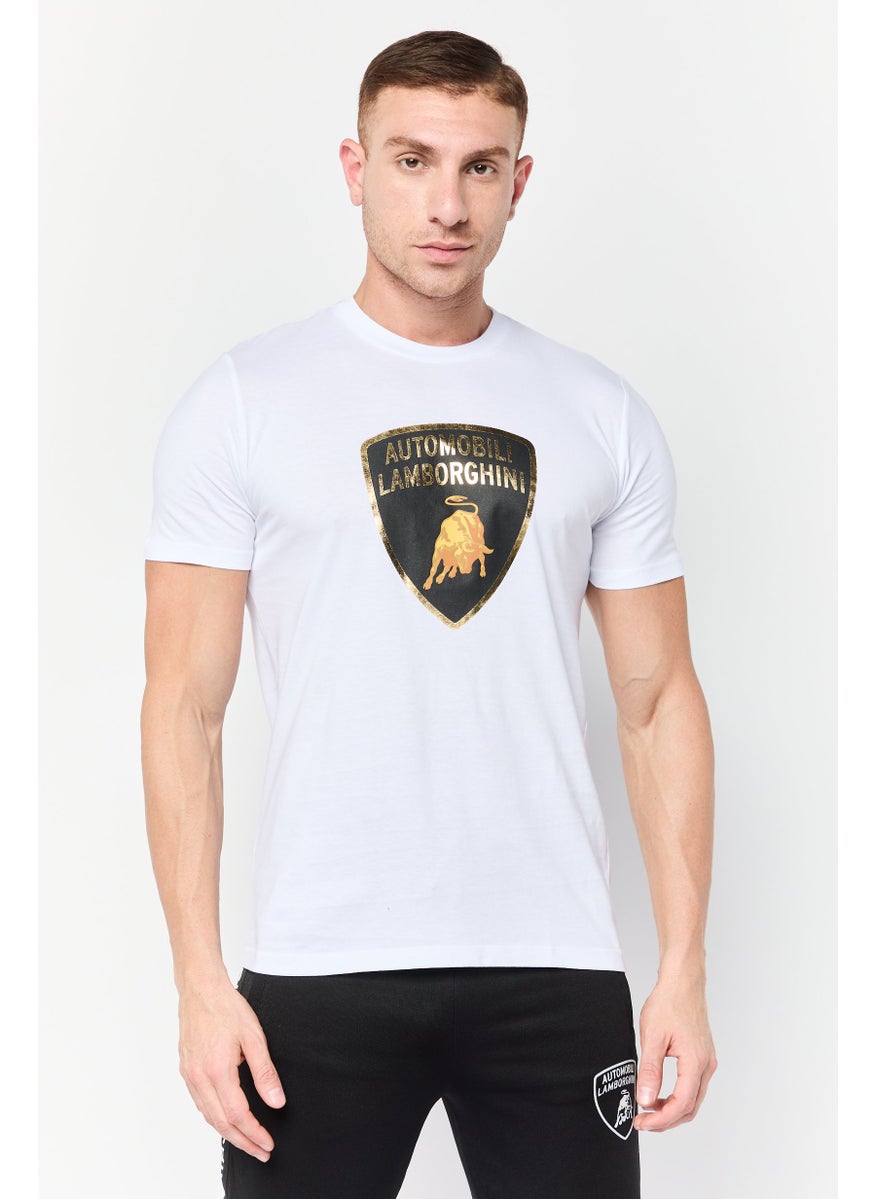 LAMBORGHINI - Men Crew Neck Short Sleeves Brand Logo T-Shirt, White - Image 1
