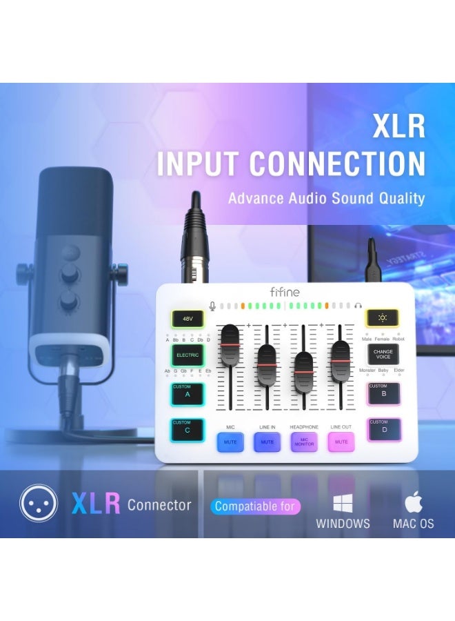 FIFINE Audio Mixer, Gaming Streaming PC Mixer with Slider Fader, XLR Microphone Interface, Monitoring, for Video/Game Voice/Podcast Recording-AmpliGame SC3W - Image 2