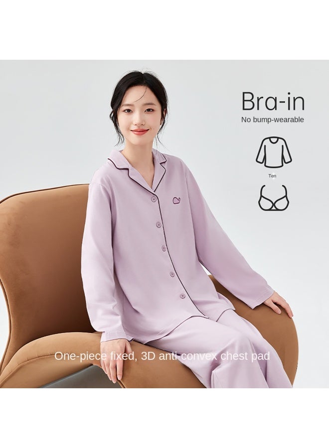 Top melon Braless 100% Cotton】spring And Autumn Women's Cardigan Long-sleeve Loungewear For Outdoor Wear Pure Cotton Pajamas - Image 4