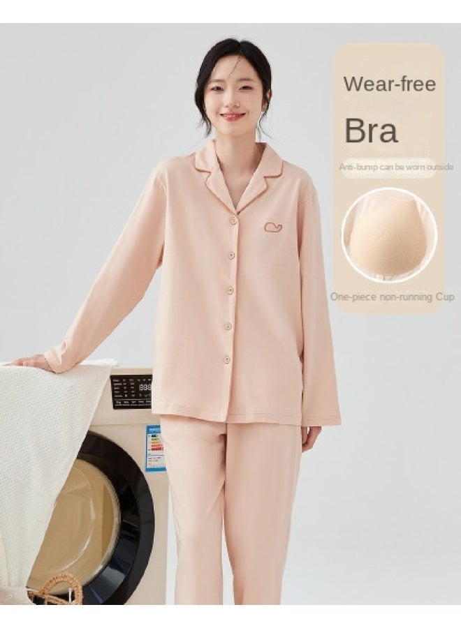 Top melon Braless 100% Cotton】spring And Autumn Women's Cardigan Long-sleeve Loungewear For Outdoor Wear Pure Cotton Pajamas - Image 1