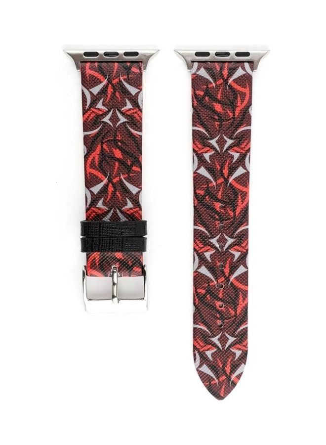 NIBEMINENT Thorns Printing Genuine Leather Strap For Apple Watch Series 1/2/3/4/5/6/7/SE 38-40-41mm Red - Image 5