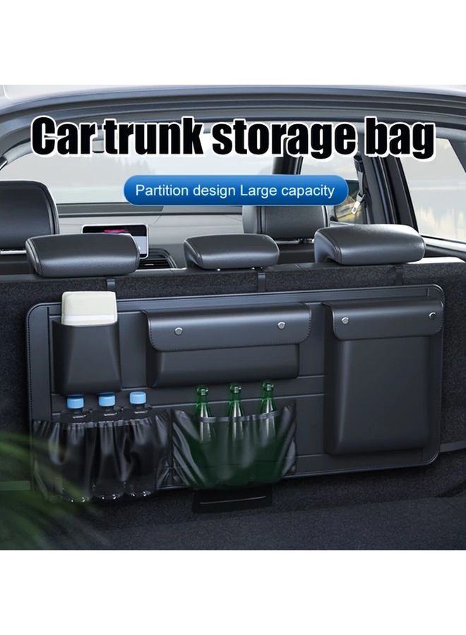 Black Faux Leather Car Trunk Organizer Foldable Storage Box Multi Functional Auto Boot Organizer For SUV Sedan And Hatchback Spacious Interior Cargo Bag For Vehicle - Image 1