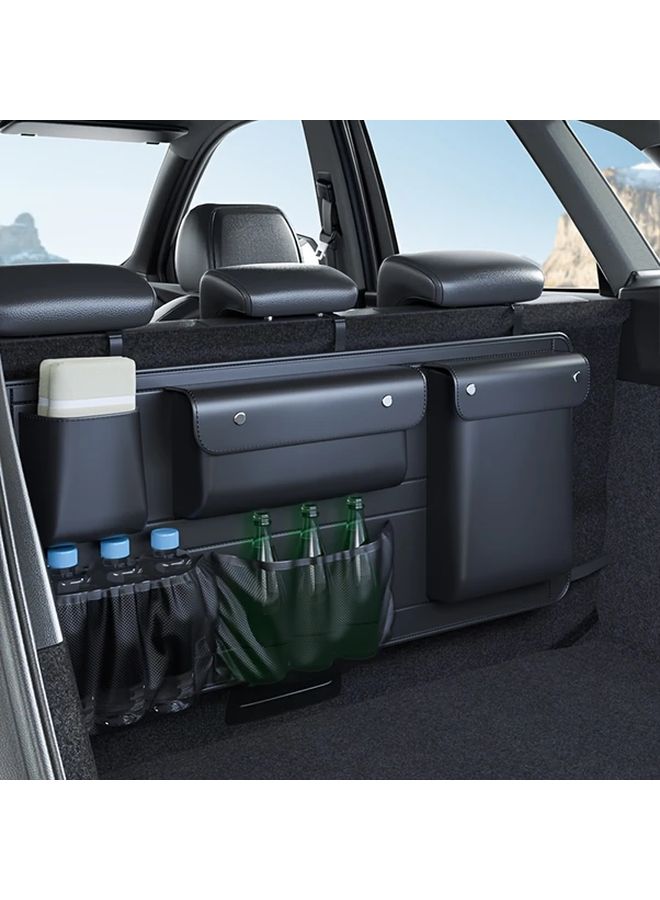 Black Faux Leather Car Trunk Organizer Foldable Storage Box Multi Functional Auto Boot Organizer For SUV Sedan And Hatchback Spacious Interior Cargo Bag For Vehicle - Image 4