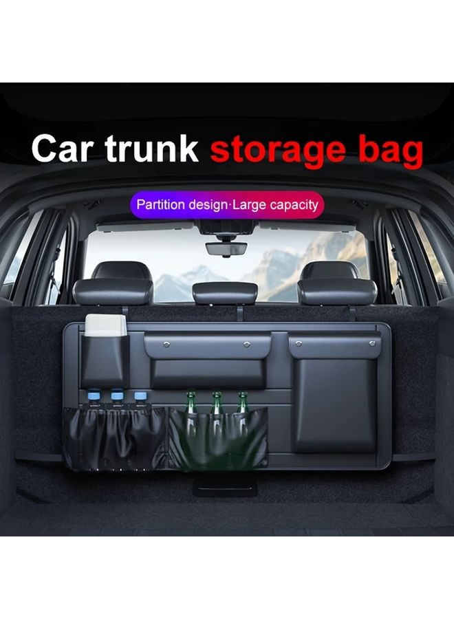 Black Faux Leather Car Trunk Organizer Foldable Storage Box Multi Functional Auto Boot Organizer For SUV Sedan And Hatchback Spacious Interior Cargo Bag For Vehicle - Image 3