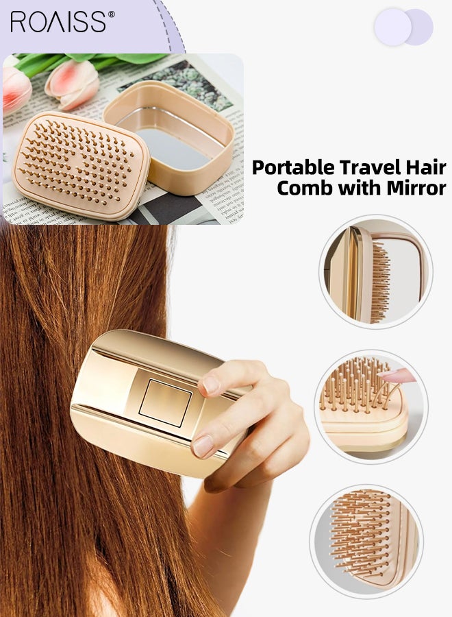roaiss Women's Portable Mini Hairbrush, Travel Hairbrush Mirror Comb Set, 3D Air Cushion Round Head Massage Comb, One-touch Air Cushion Comb with Self-cleaning Suitable for All Occasions - Image 1