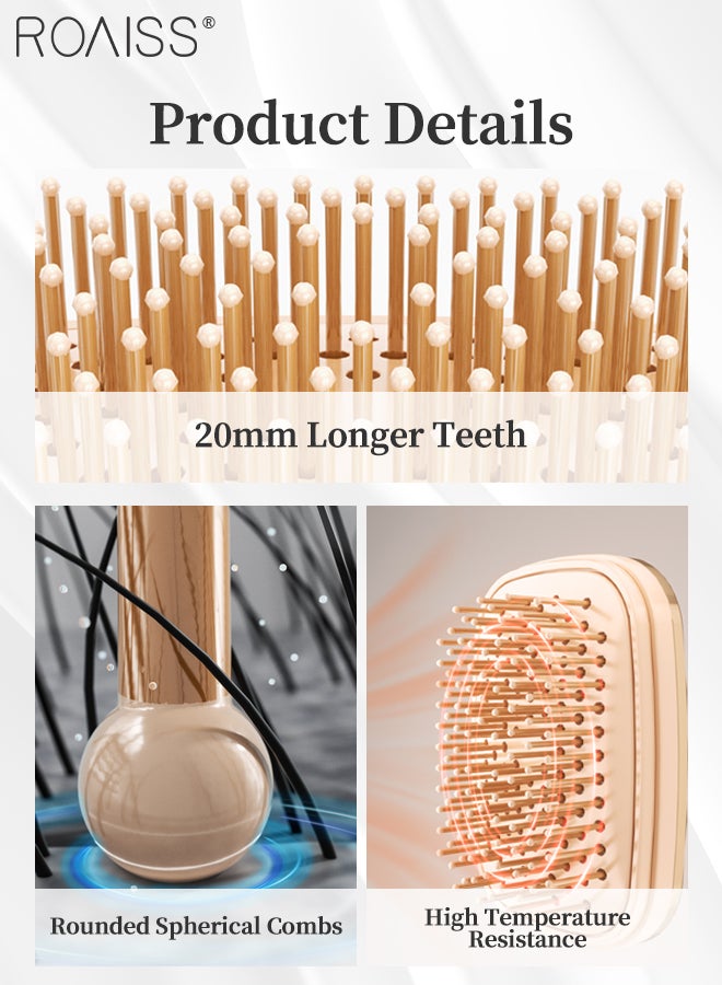 roaiss Women's Portable Mini Hairbrush, Travel Hairbrush Mirror Comb Set, 3D Air Cushion Round Head Massage Comb, One-touch Air Cushion Comb with Self-cleaning Suitable for All Occasions - Image 4