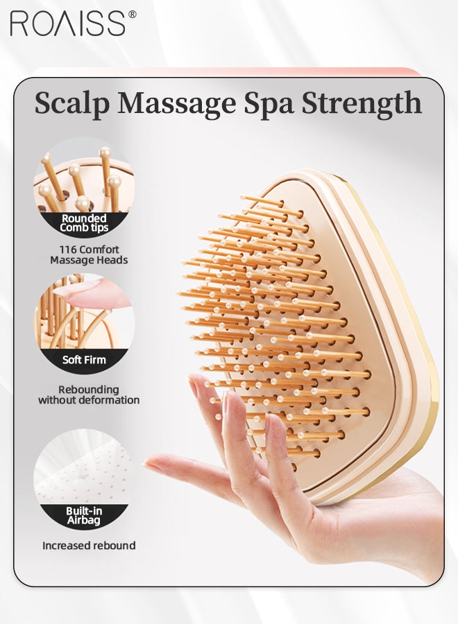 roaiss Women's Portable Mini Hairbrush, Travel Hairbrush Mirror Comb Set, 3D Air Cushion Round Head Massage Comb, One-touch Air Cushion Comb with Self-cleaning Suitable for All Occasions - Image 3