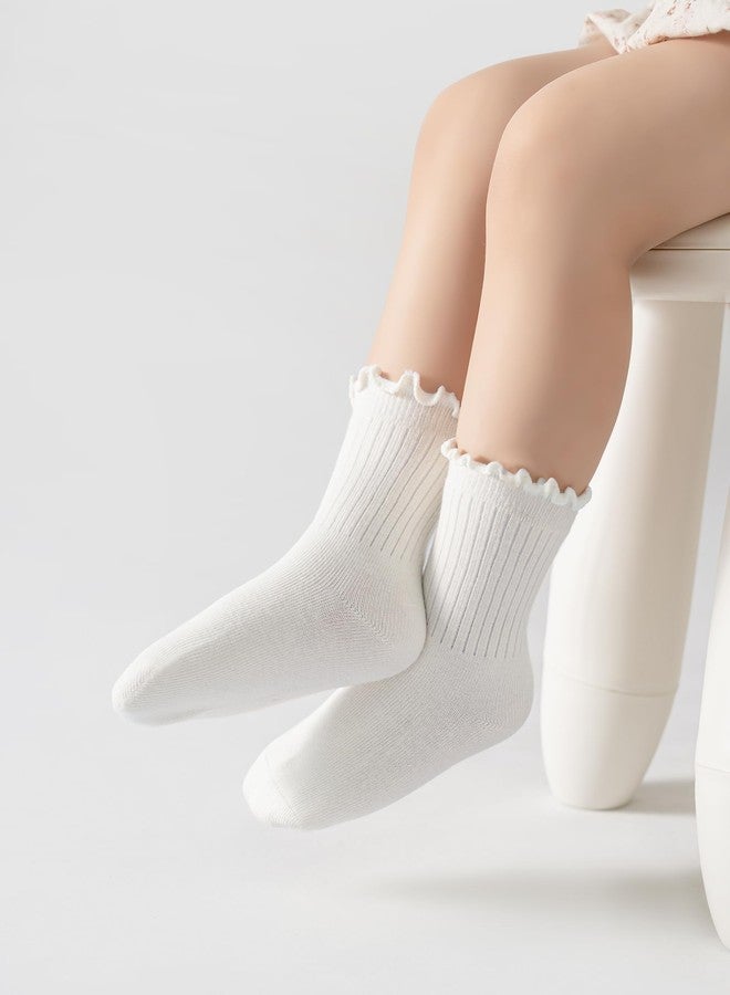 Funjoon 6M-5T Toddler Little Girls Cute Ruffle Socks Cotton Toddler White Frilly Dress Kids Crew Socks 5 Pack, Brown Mix 1-3T - Image 3
