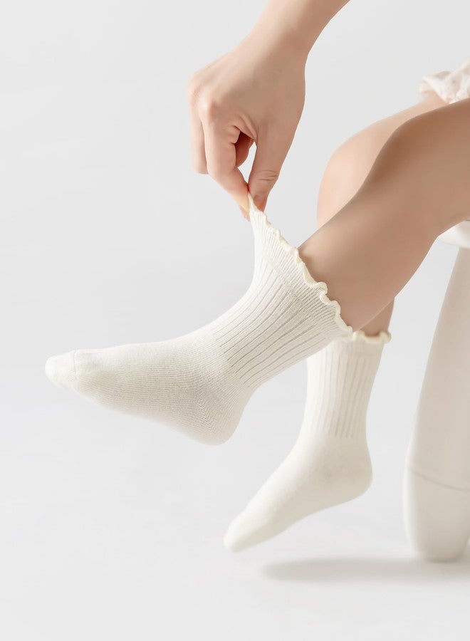Funjoon 6M-5T Toddler Little Girls Cute Ruffle Socks Cotton Toddler White Frilly Dress Kids Crew Socks 5 Pack, Brown Mix 1-3T - Image 5