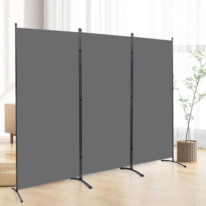 6 FT Tall Room Divider Screen Fabric Wall Divider with Metal Frame 3 Panel Folding Privacy Screens Portable Room Divider Panel Freestanding Room Divider Partition for Office Bedroom Study Grey