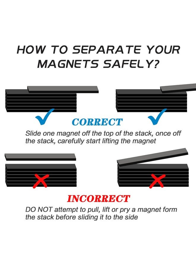 MIKEDE Black Rare Earth Neodymium Magnets, 6 Pack Strong Heavy Duty Bar Magnets with Double-Sided Adhesive, Powerful Pull Force, Perfect for Garage, Kitchen, Science, Craft, Office - 60 x 10 x 3 mm - Image 4