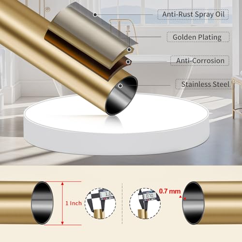 YNL Tension Shower Curtain Rod 34-66 Inch, Adjustable Spring Tension Curtain Rod No Drilling, Non-Slip, Never Rust, Stainless Steel, for Small Window Laundry Door Entryway, Gold - Image 4