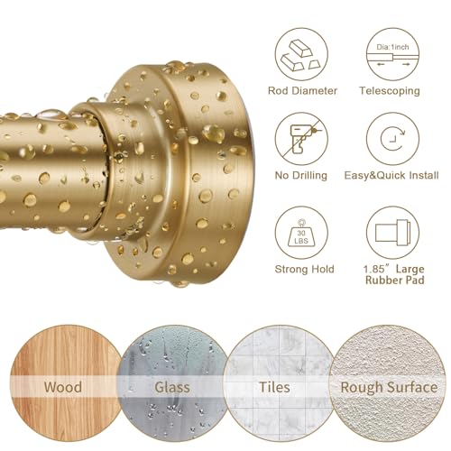 YNL Tension Shower Curtain Rod 34-66 Inch, Adjustable Spring Tension Curtain Rod No Drilling, Non-Slip, Never Rust, Stainless Steel, for Small Window Laundry Door Entryway, Gold - Image 2