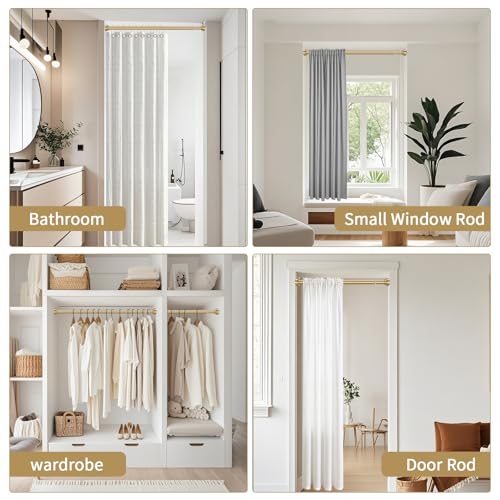 YNL Tension Shower Curtain Rod 34-66 Inch, Adjustable Spring Tension Curtain Rod No Drilling, Non-Slip, Never Rust, Stainless Steel, for Small Window Laundry Door Entryway, Gold - Image 5