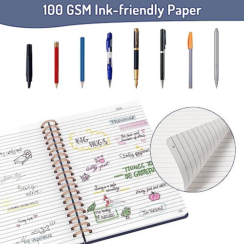 Forvencer Lined Spiral Journal Notebook with 300 Numbered Pages, B5 College Ruled Thick Journals for Writing with 100GSM Paper, Hardcover Notebooks with Contents for Work, School, Women, Men, Navy - Image 4