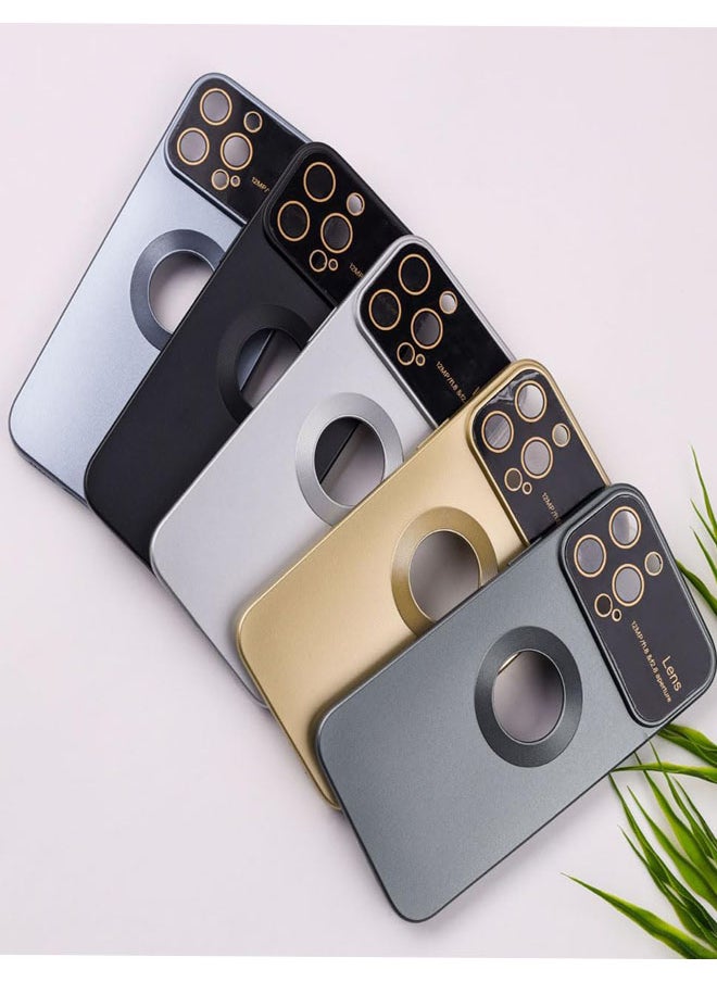 Generic - iPhone 15 Pro Max Case Metallic Color Silicone Cover With Camera Lens Protector For iPhone 15 Pro Max - Silver - Image 1
