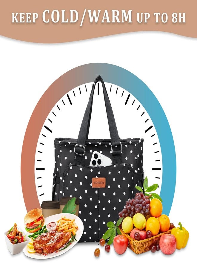 HSHRICH Lunch Bag Lunch Box Women - Large Tote Lunch Bags Men Women: Leakproof Insulated Lunch Cooler Bag for Adults 14L, White Dots - Image 4
