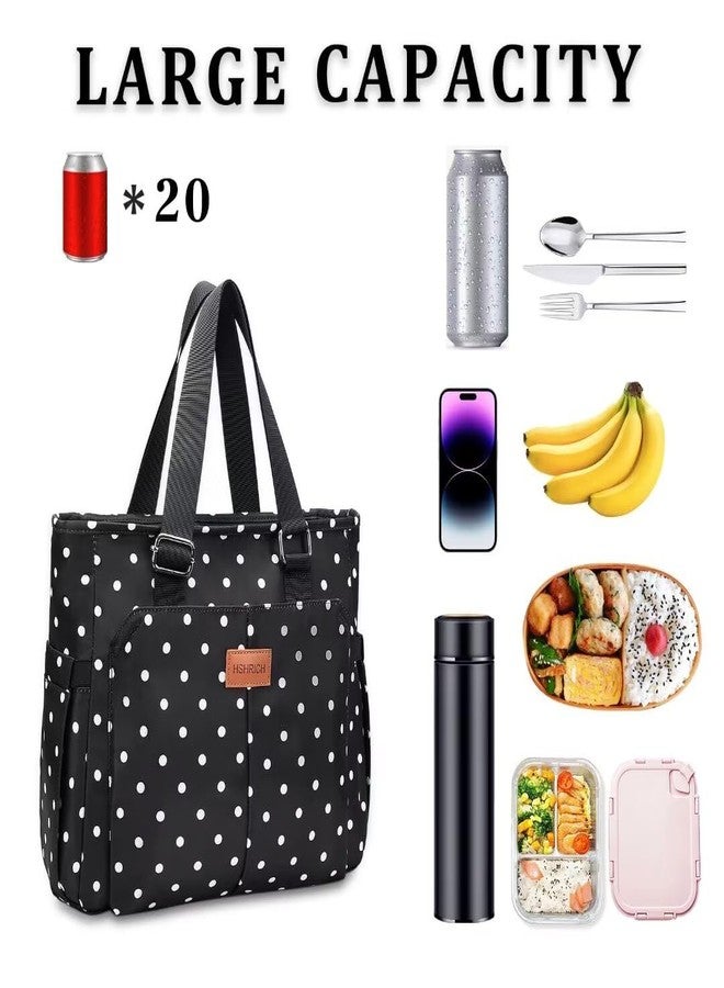 HSHRICH Lunch Bag Lunch Box Women - Large Tote Lunch Bags Men Women: Leakproof Insulated Lunch Cooler Bag for Adults 14L, White Dots - Image 2